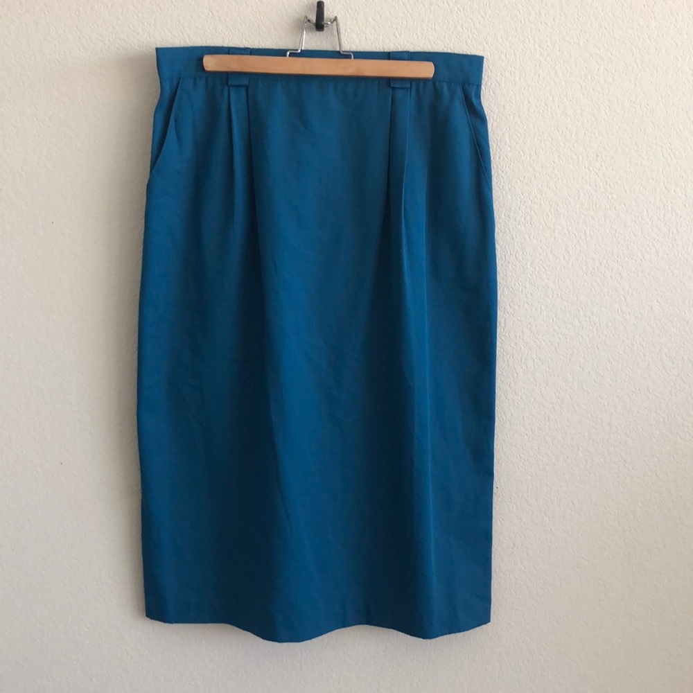 VINTAGE SZ 18 Pencil Skirt in Blue Green